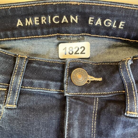 American Eagle Women Jeans 4 SHORT Dark Blue Denim Super Stretch Skinny Button - Picture 2 of 11
